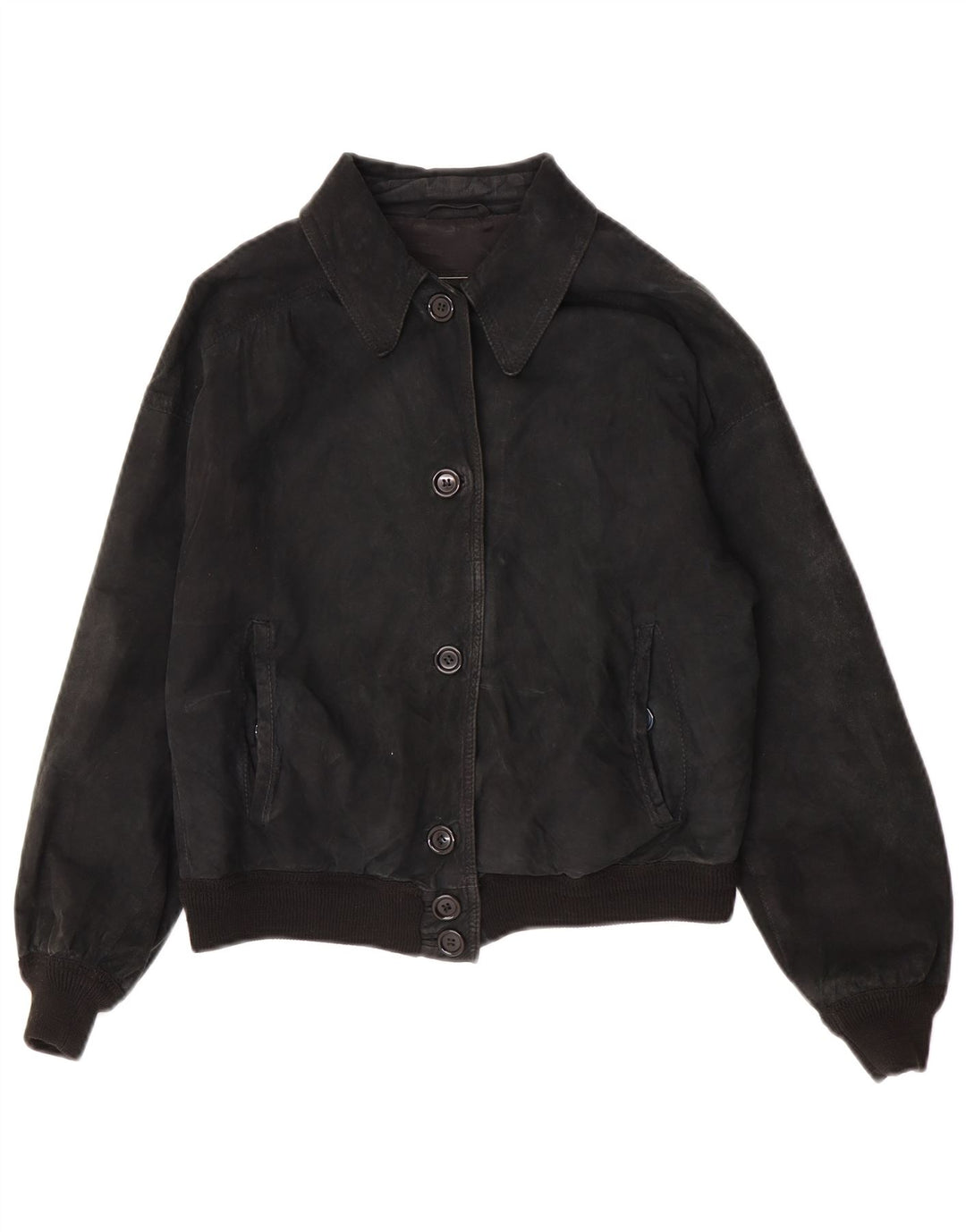 Vintage Womens Crop Suede Jacket UK 14 Medium Black