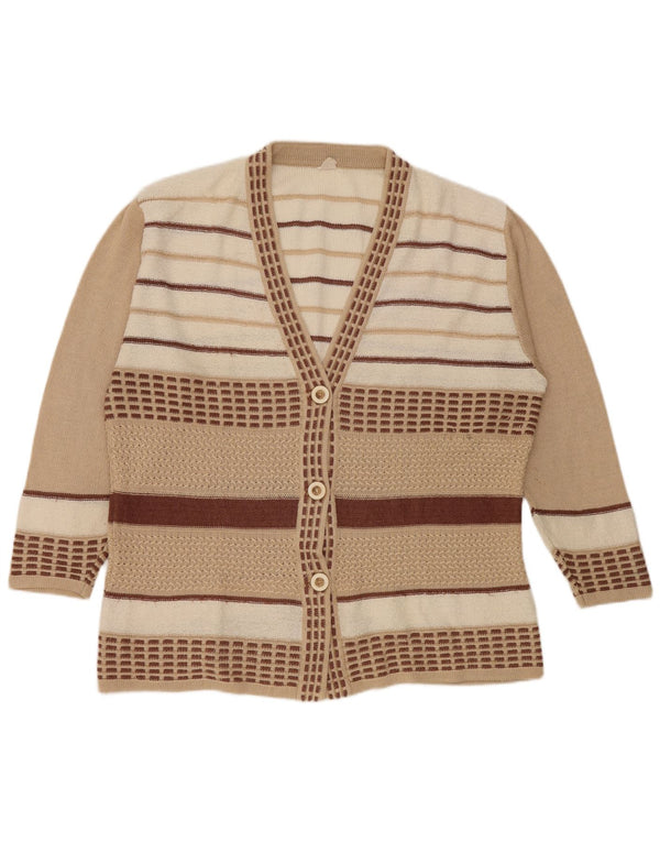 Vintage damski sweter rozpinany z rękawem 3/4 UK 18 XL, beżowa wiskoza w paski