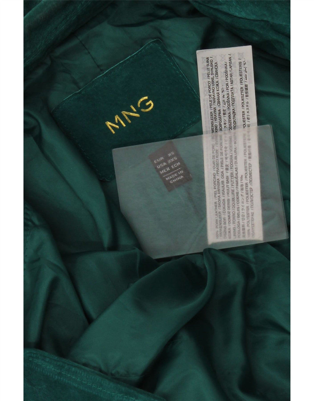 Mango Dame Crop Ruskind Biker Jacket UK 6 XS Grønt Læder