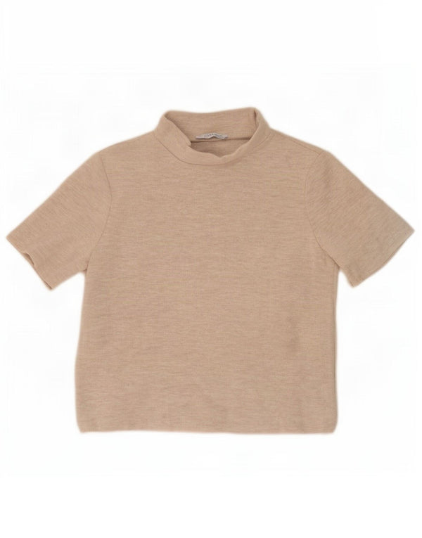 Zara Damen Trafaluc Crop T-Shirt Top UK 14 Medium Beige Polyester