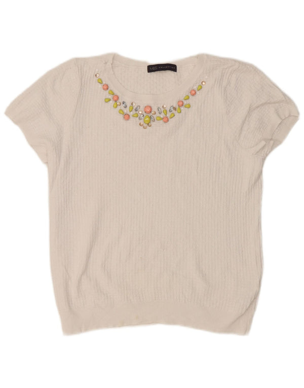 Marks & Spencer Damen Crop T-Shirt Top UK 10 Small Weiße Baumwolle