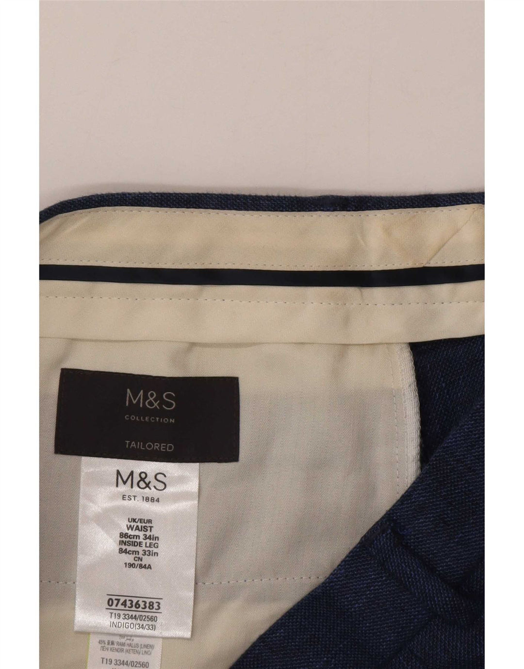 Marks & Spencer Mens Tailored Straight Suit Trousers W34 L32 Navy Blue