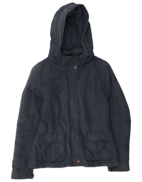 Jaqueta corta-vento feminina Woolrich com capuz Reino Unido 18 XL azul marinho algodão
