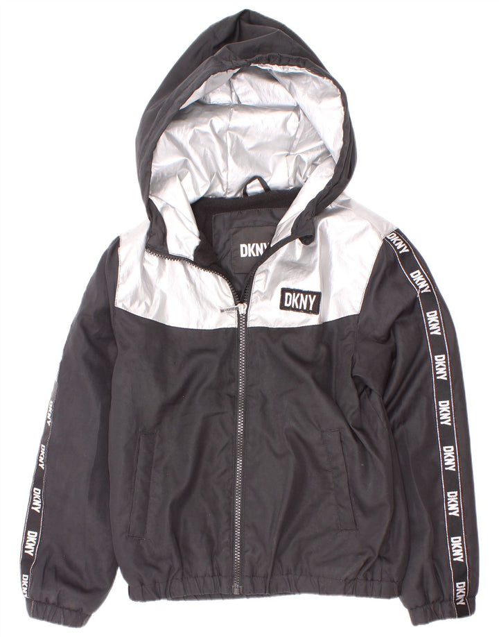 Dkny Jungen-Windbreaker-Jacke mit Grafik, 7–8 Jahre, Größe S, Schwarz, Farbblock