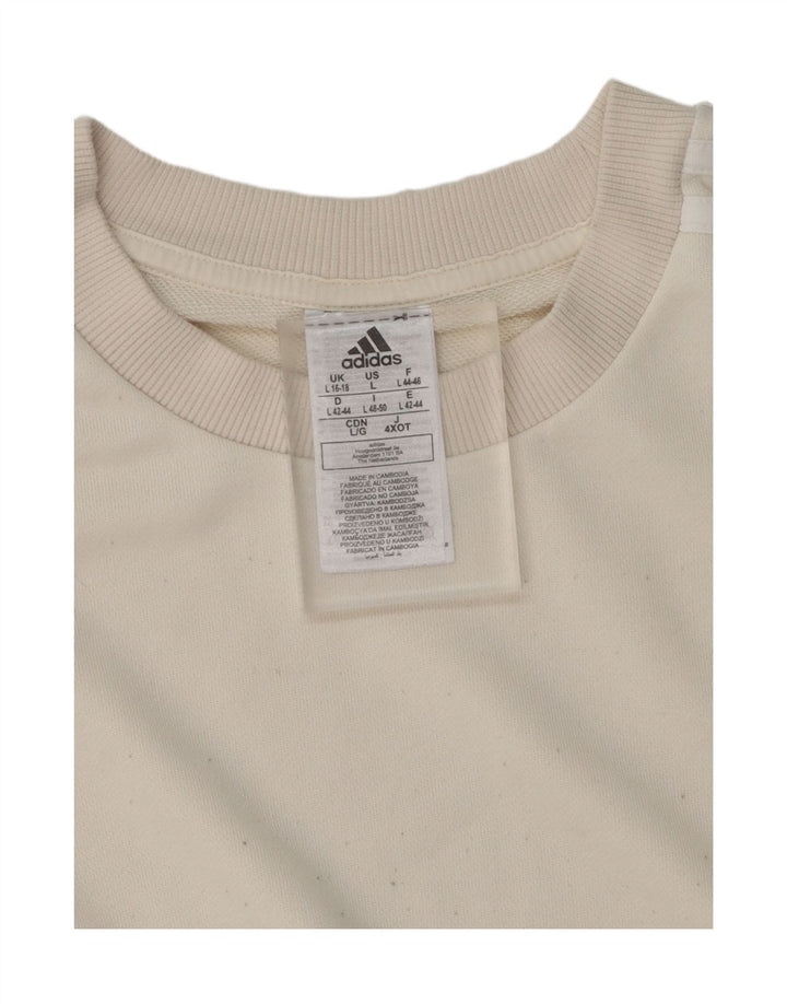 ADIDAS Womens Oversized Sweatshirt Jumper UK 16/18 Large White Cotton Vintage Adidas and Second-Hand Adidas from Messina Hembry 