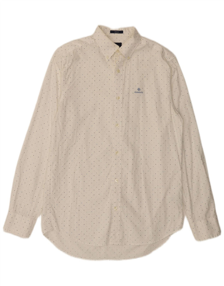 Gant Mens Regular Fit Shirt Size 15 Medium White Polka Dot Cotton