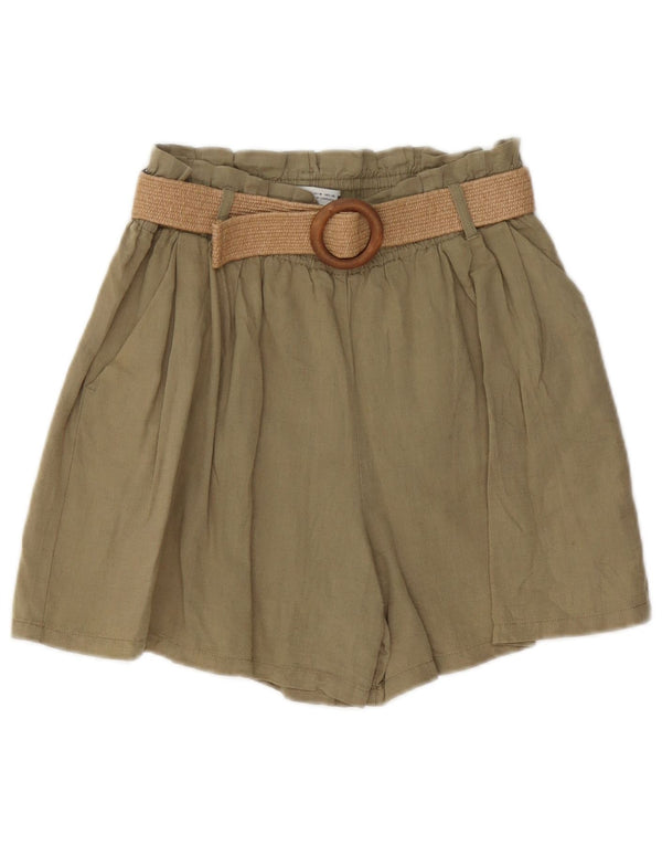 Zara Damen-Chinoshorts mit hoher Taille, mittelgroß, W30, Khaki, Leinen