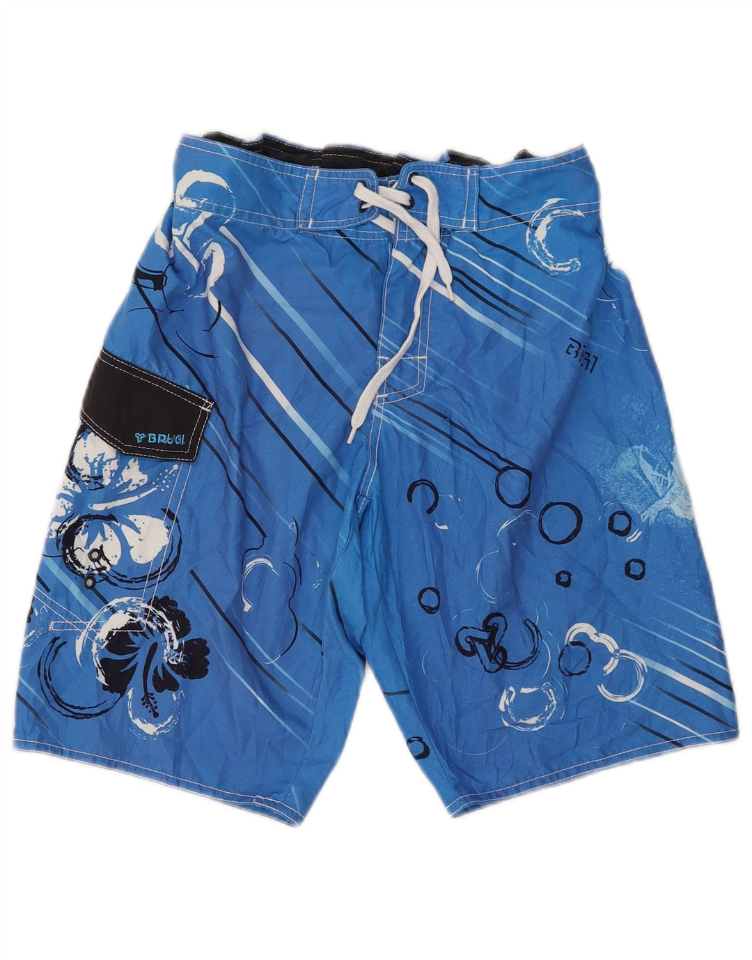Brugi Mens Graphic Swimming Shorts Small Blue Floral Polyester