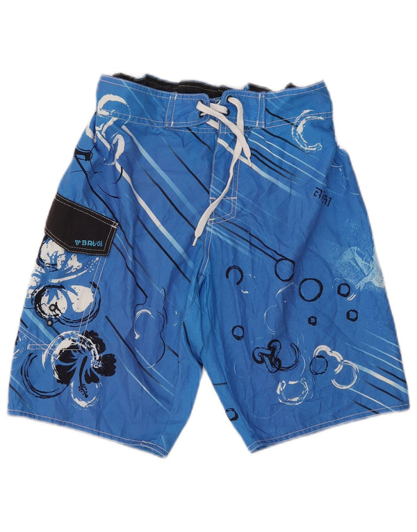Brugi Mens Graphic Swimming Shorts Small Blue Floral Polyester