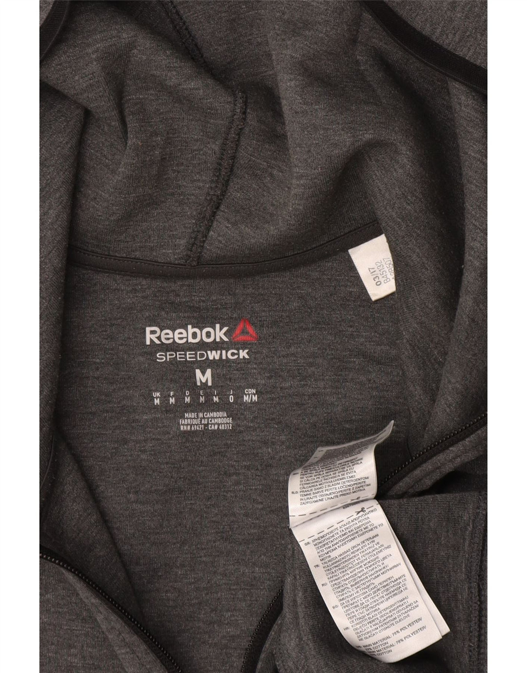 REEBOK Mens Zip Hoodie Sweater Medium Grey Polyester