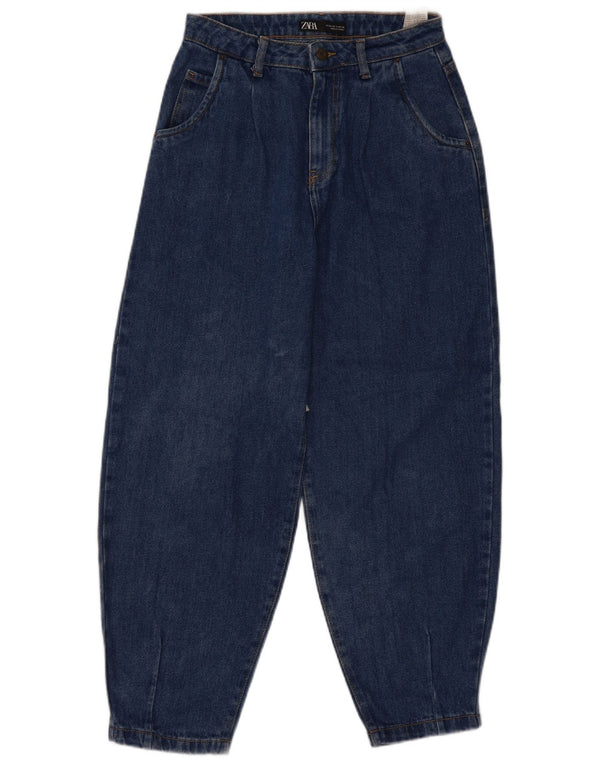 Zara Højtaljede koniske jeans til kvinder EU 36 XS W26 L27 Blå Bomuld