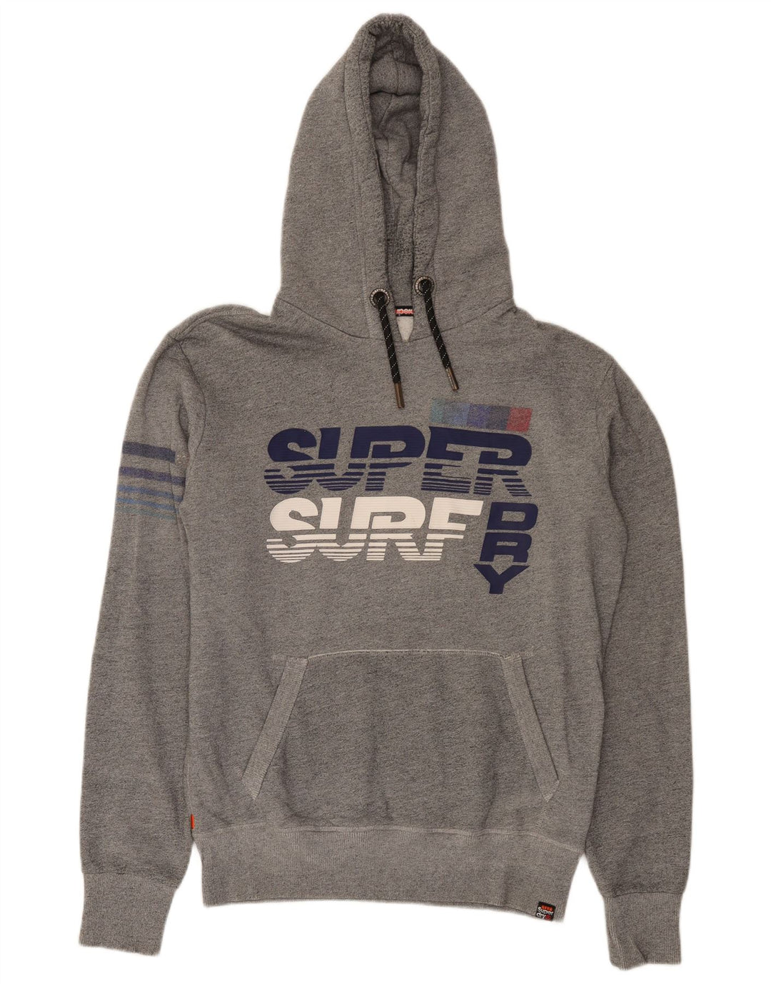 Superdry Mens Graphic Hoodie Jumper Medium Grey Flecked Cotton