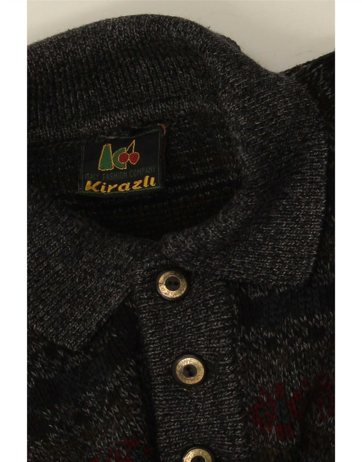 Vintage Mens Polo Shirt XL Grey Fair Isle