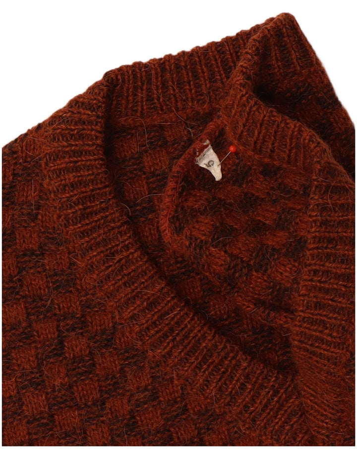 Vintage herre V-hals sweater lille brun geometrisk
