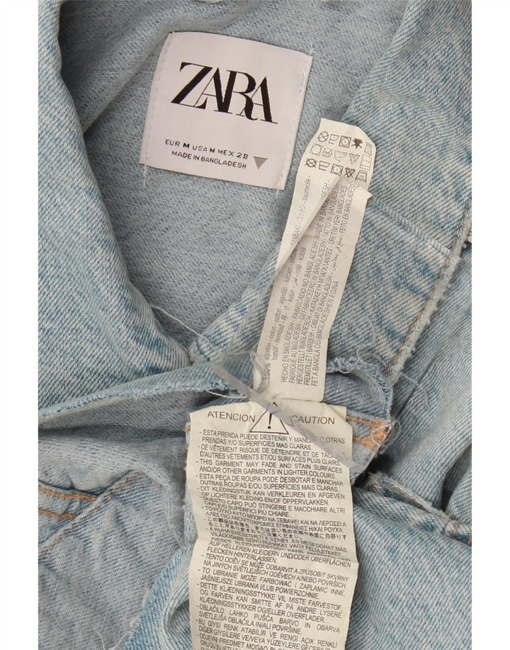 ZARA Womens Oversized Crop Denim Jacket UK 14 Medium Blue Cotton