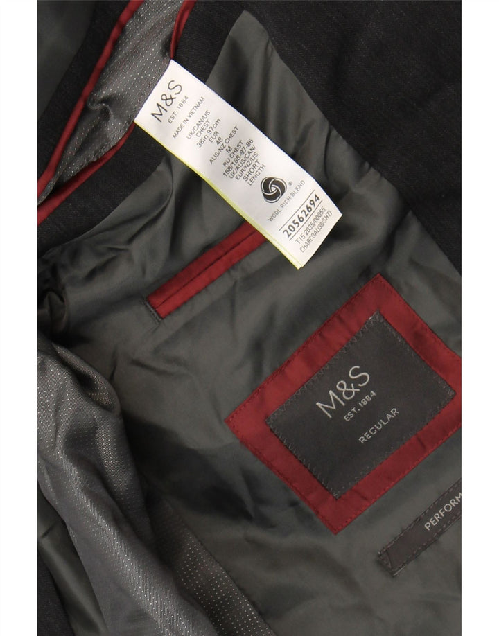 Marks & Spencer Mens 2 Button Blazer Jacket UK 38 Medium Grey Wool