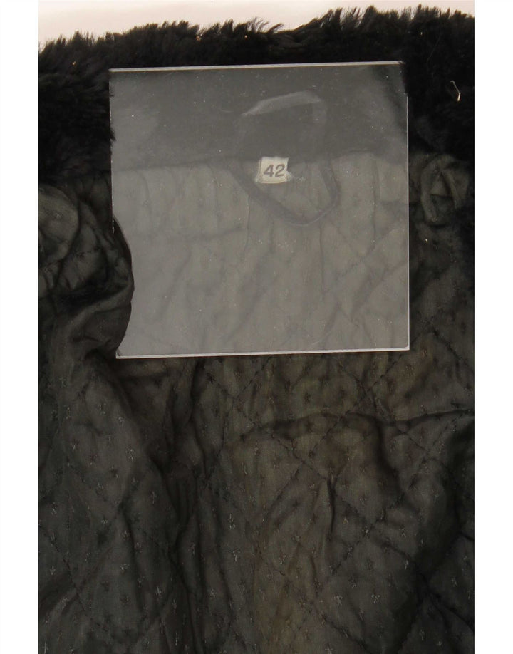 Vintage mujer chaqueta de cuero abierta IT 42 Medio Negro