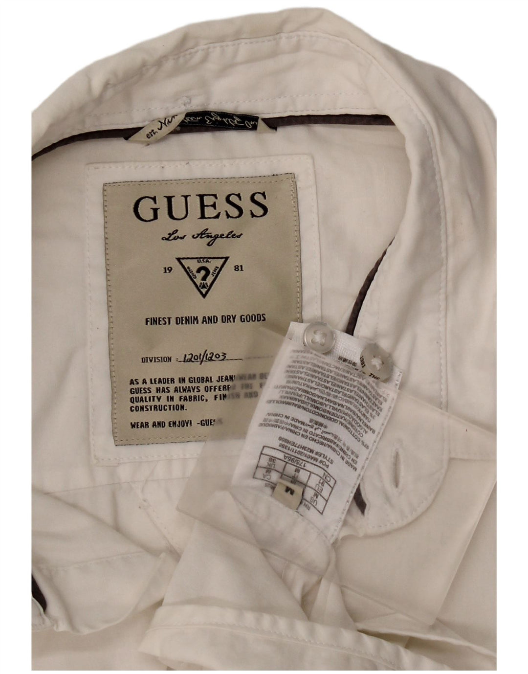 Мужская рубашка Guess среднего размера из хлопка белого цвета