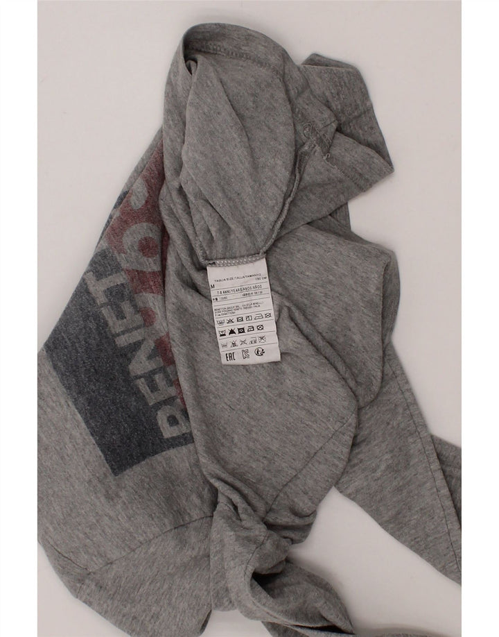 BENETTON Boys Graphic Top Long Sleeve 7-8 Years Medium Grey Cotton Vintage Benetton and Second-Hand Benetton from Messina Hembry 