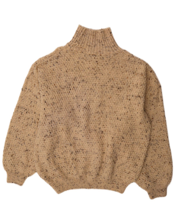vintage Mens Roll Neck Jumper Pull XL Beige Moucheté Nouvelle Laine