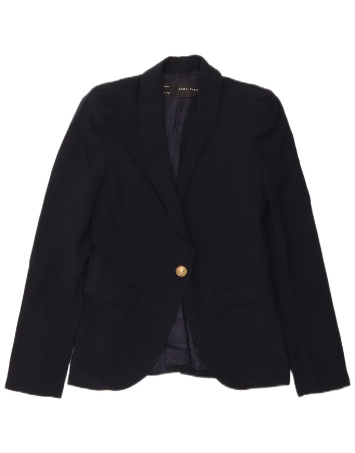Zara Dame 1-knaps blazerjakke UK 6 XS marineblå polyester