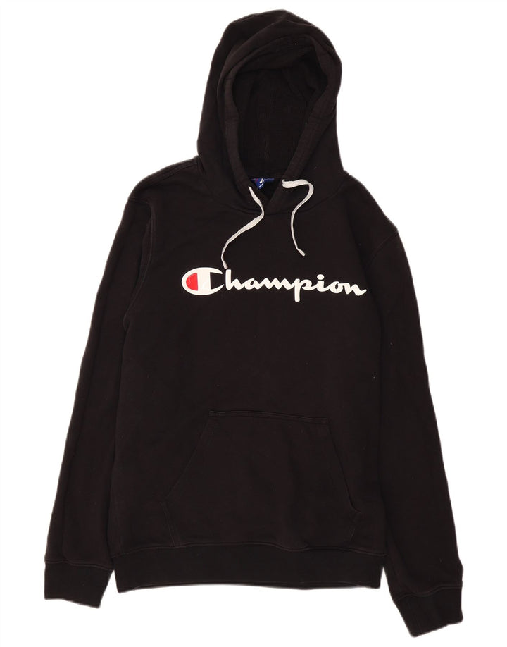 Champion Mens Graphic Hoodie Jumper Medium Black Cotton