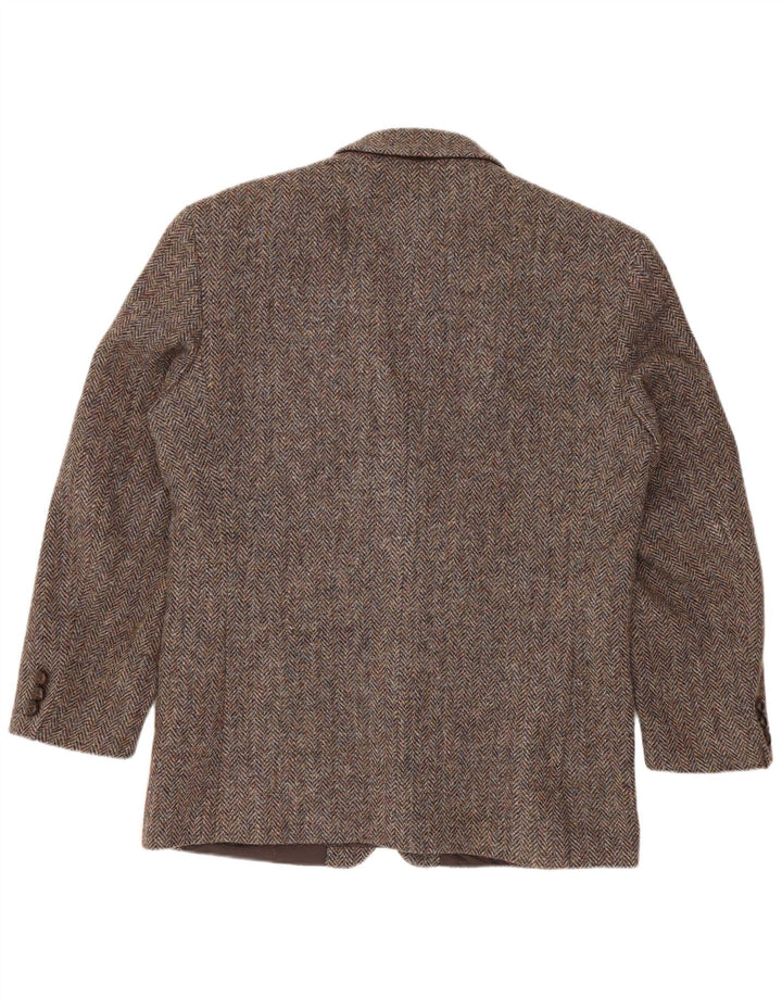 Giacca blazer da uomo a 2 bottoni Harris Tweed UK 40 grande lana a spina di pesce marrone