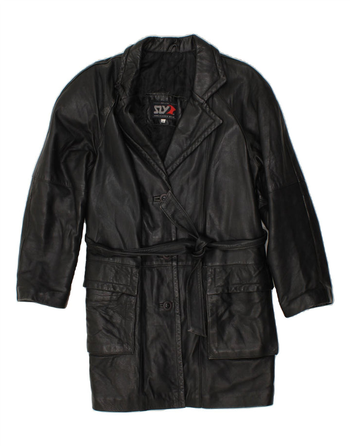 VINTAGE Womens Leather Coat UK 14 Medium Black Leather Vintage Vintage and Second-Hand Vintage from Messina Hembry 