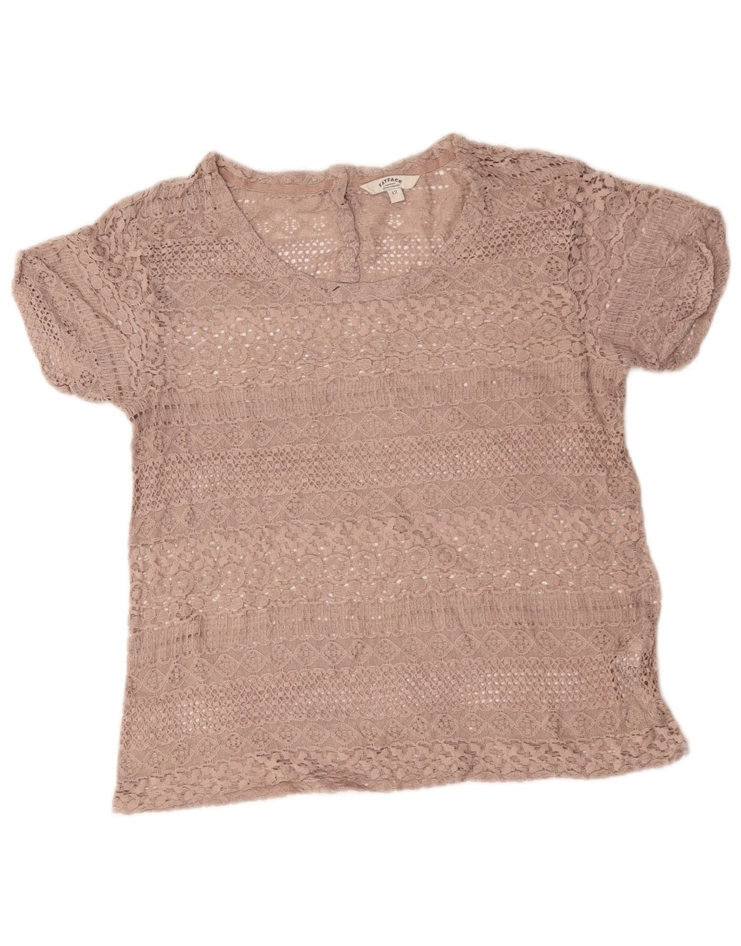 Fat Face Womens Crochet Blouse Top UK 12 Medium Beige Cotton