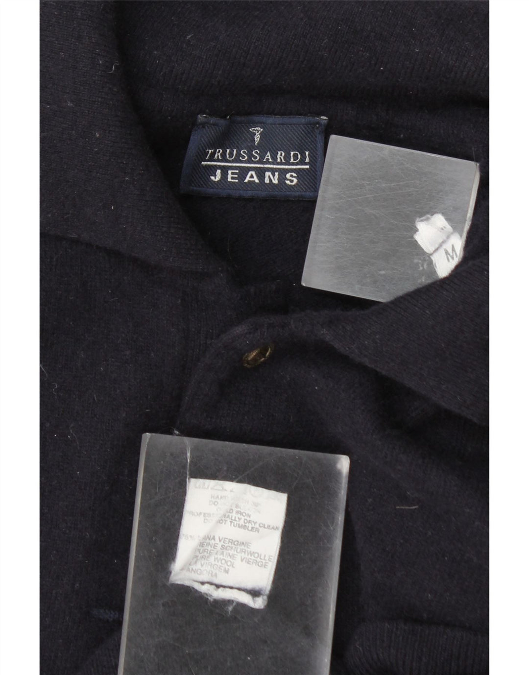 Trussardi Jeans Mens Polo Neck Jumper Sweater Medium Navy Blue Wool
