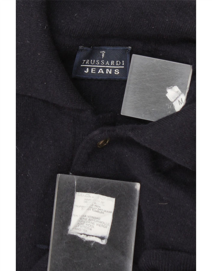Trussardi Jeans Mens Polo Neck Jumper Sweater Medium Navy Blue Wool