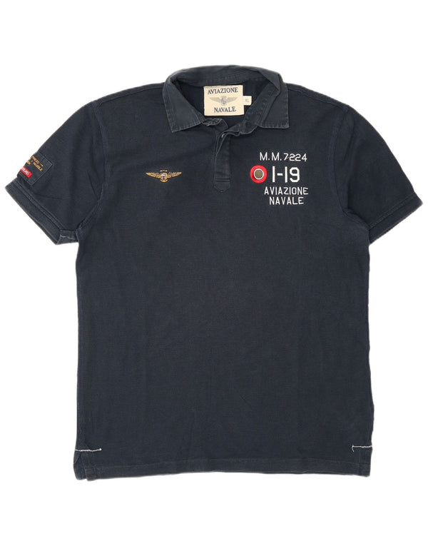 Aviazione Navale Herre grafisk poloshirt XL marineblå bomuld