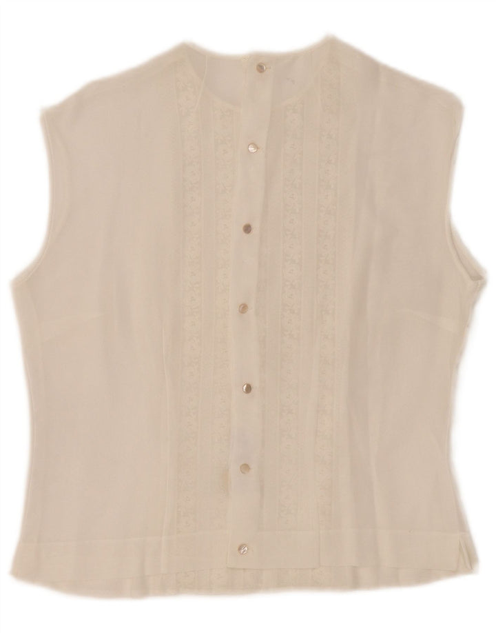Vintage Dame Ærmeløs Gennemsigtig Bluse Top IT 44 Medium White