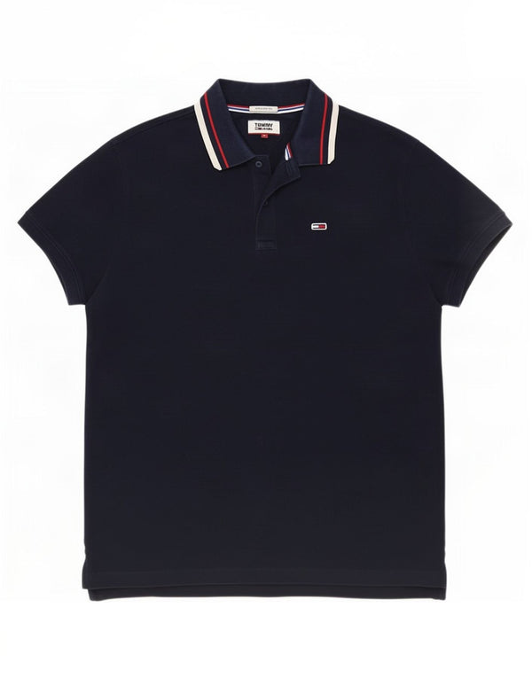 Tommy Hilfiger Mens Regular Fit Polo Shirt Large Navy Blue Striped Classic