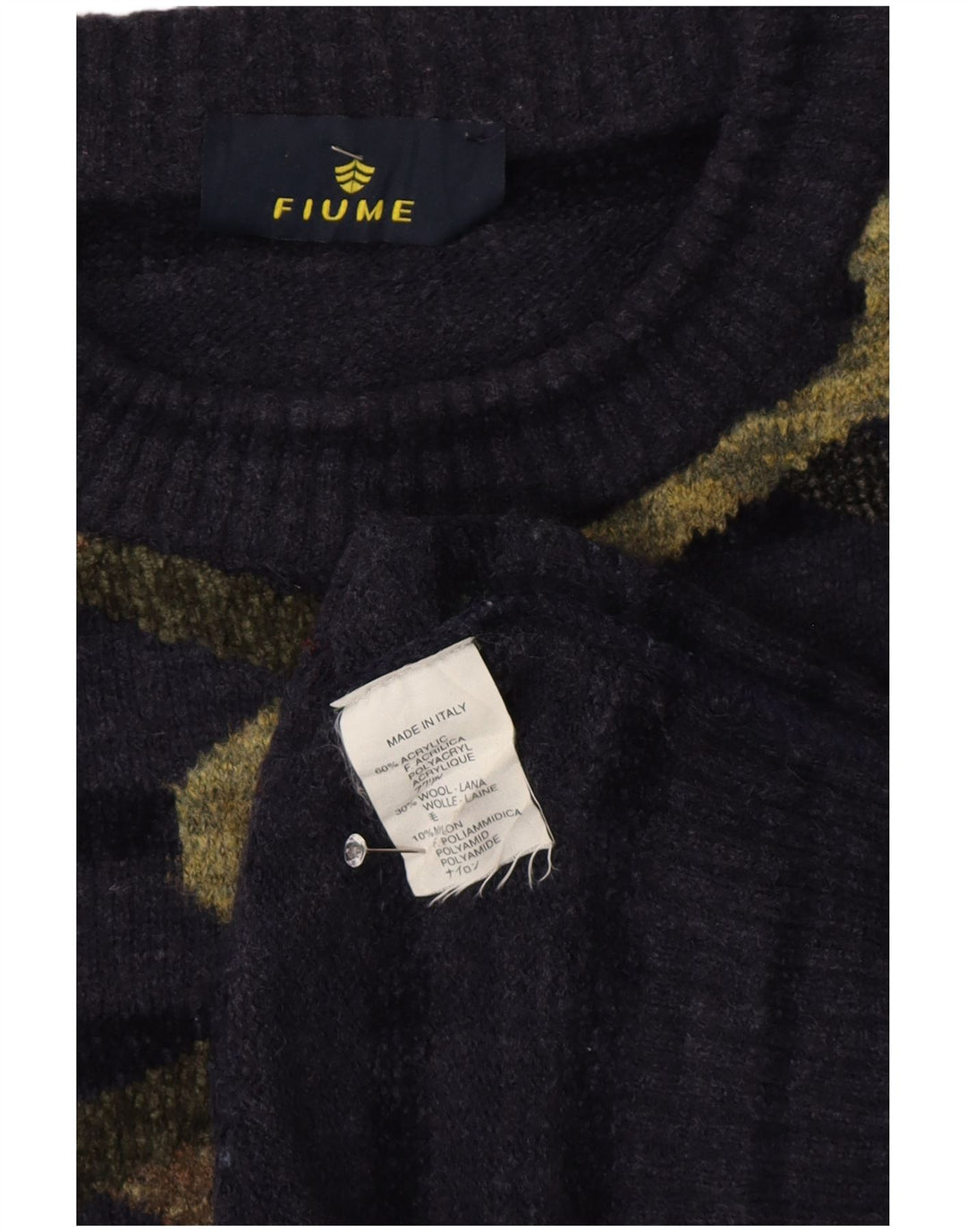 Fiume Herren-Pullover mit abstraktem Muster und Rundhalsausschnitt, XL, Marineblau gestreift