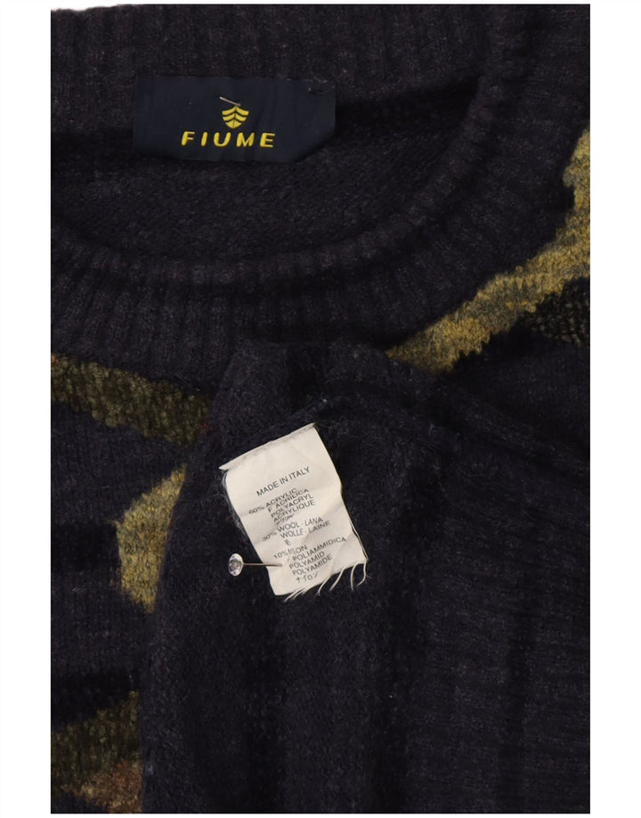 Fiume Herren-Pullover mit abstraktem Muster und Rundhalsausschnitt, XL, Marineblau gestreift