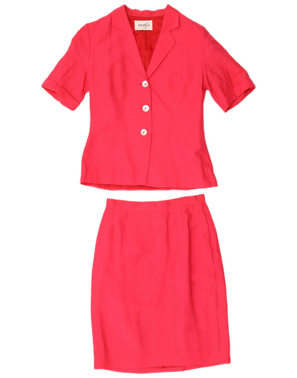 Vintage Damen 3-Knopf-2-teiliges Rock-Set UK 12 Medium W28 Rotes Leinen