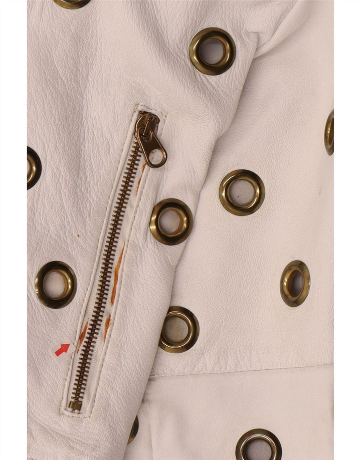Giacca in pelle corta da donna vintage UK 10 piccola pelle bianca