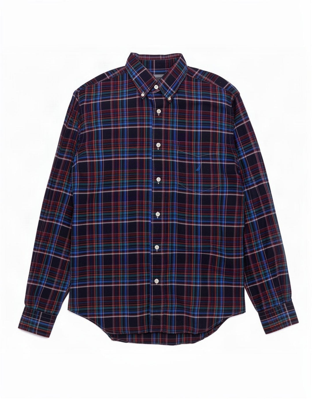 Camisa Nautica Hombre Mediana Azul Marino Cuadros Algodón