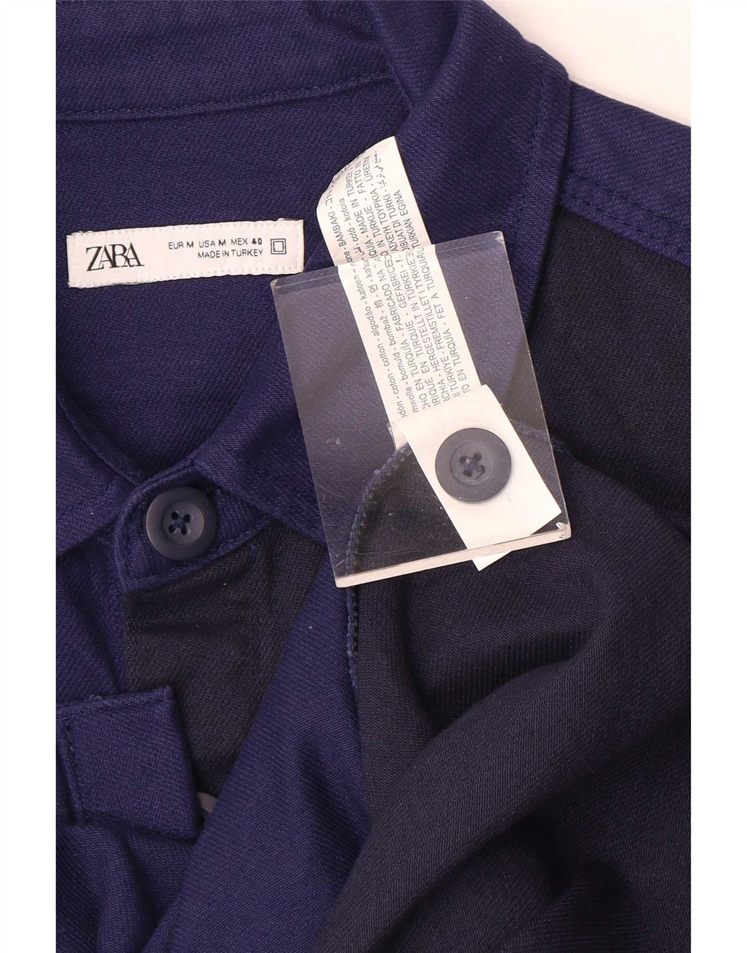 Zara Herre Overshirt Shirt Medium Navy Blue Colourblock Bomuld