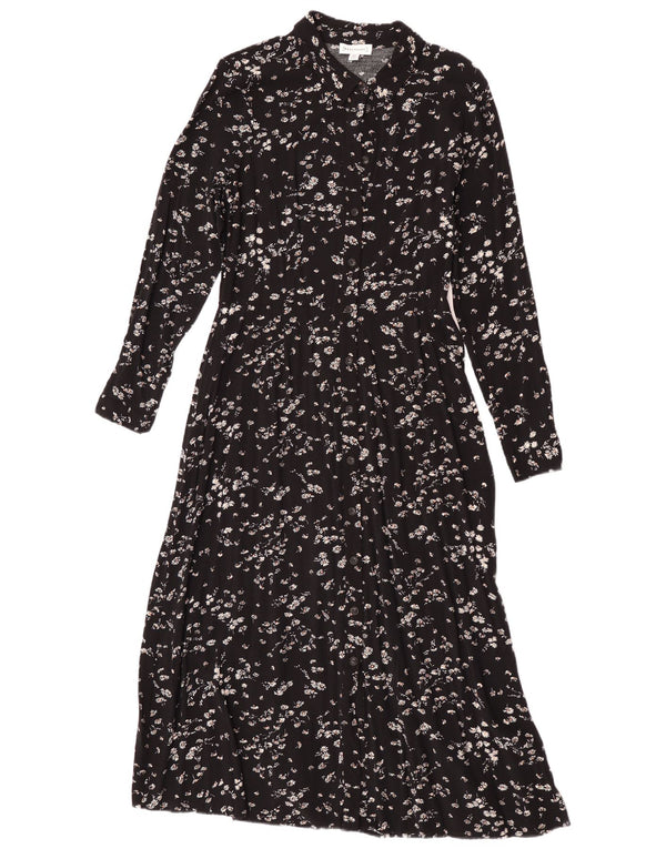 Warehouse Dame Maxi Langærmet Skjortekjole UK 12 Medium Black Floral