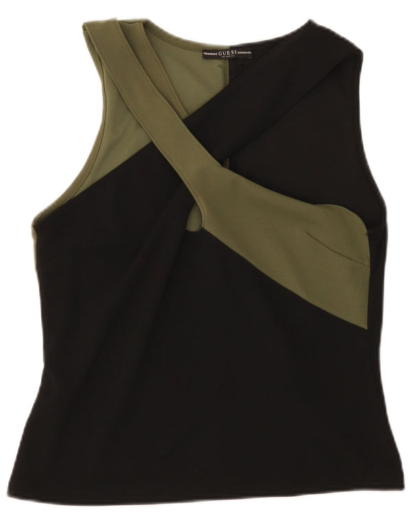 Blusa feminina sem mangas Guess UK 14 grande bloco colorido preto