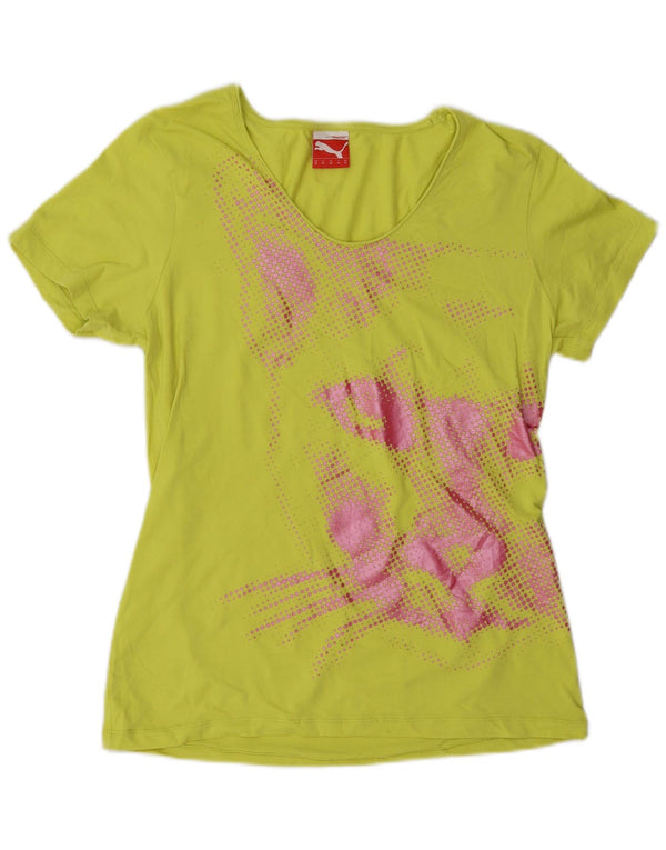 Puma Damen Grafik T-Shirt Top UK 16 Large Gelb