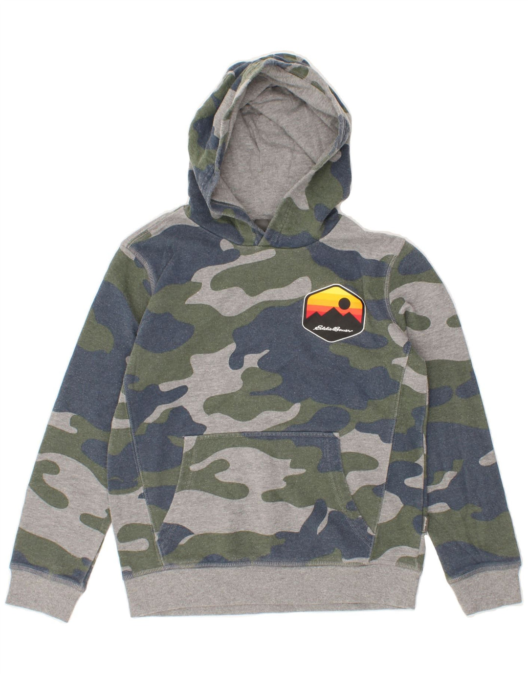 EDDIE BAUER Boys Hoodie Jumper 10-11 Years Medium Grey Camouflage Vintage Eddie Bauer and Second-Hand Eddie Bauer from Messina Hembry 