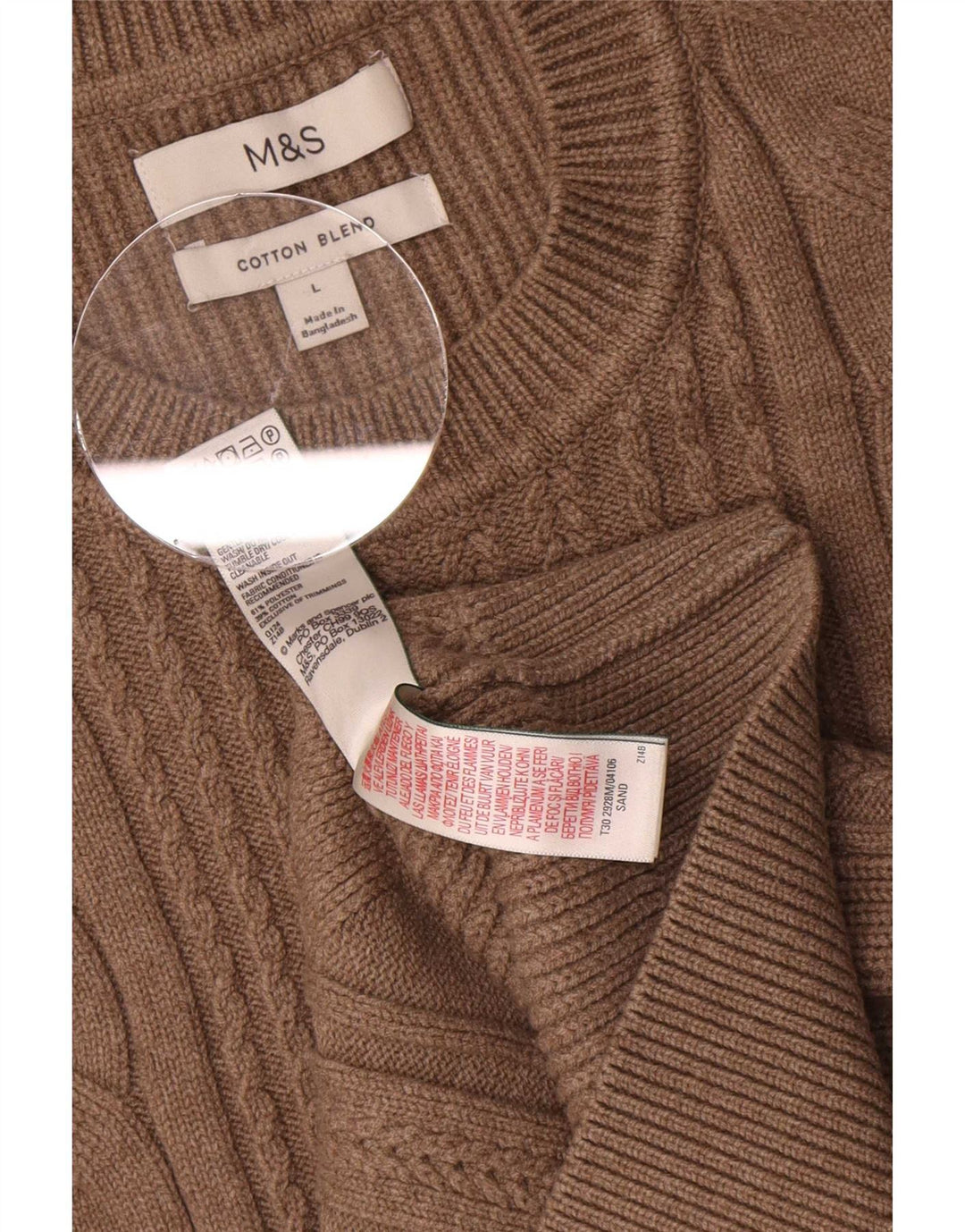Marks & Spencer Męski sweter z okrągłym dekoltem, duży, brązowy, bawełniany
