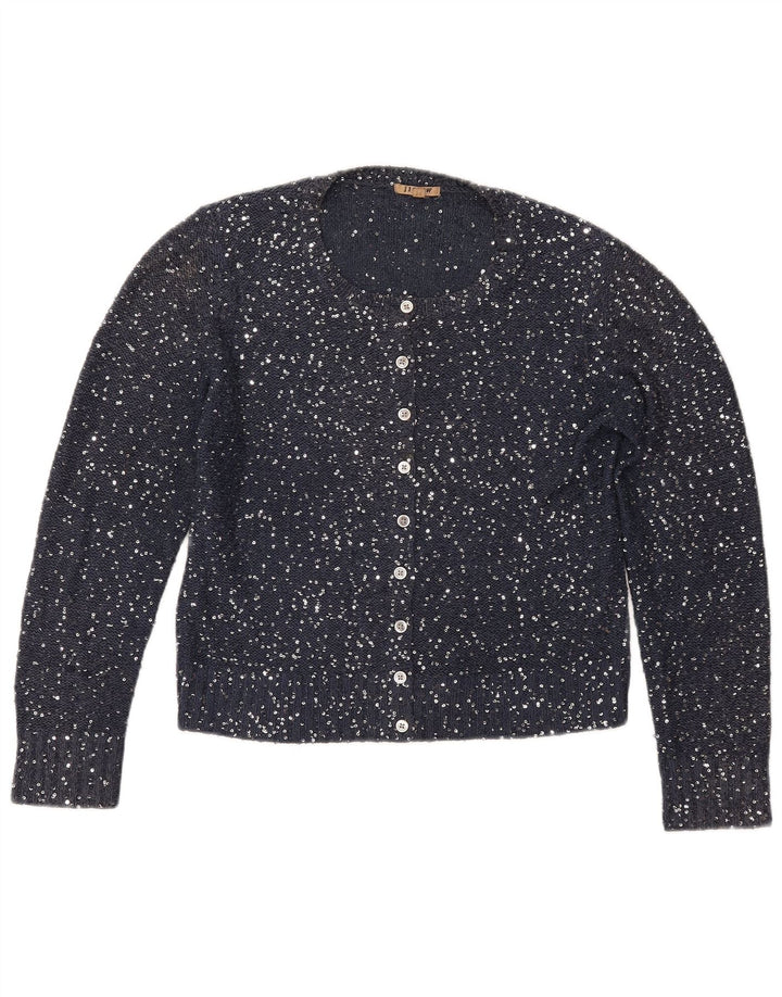 JIGSAW Womens Crop Cardigan Sweater UK 12 Medium Navy Blue Polyester