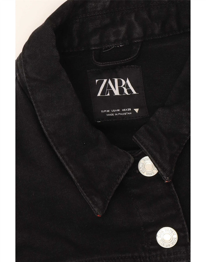 Zara Womens Crop Oversized Denim Jacket UK 14 Medium Black
