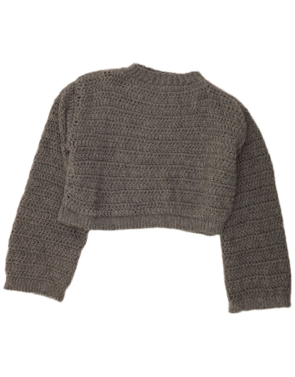 Vintage Womens Loose Fit Crop Crew Neck Jumper Sweater UK 18 XL Grey