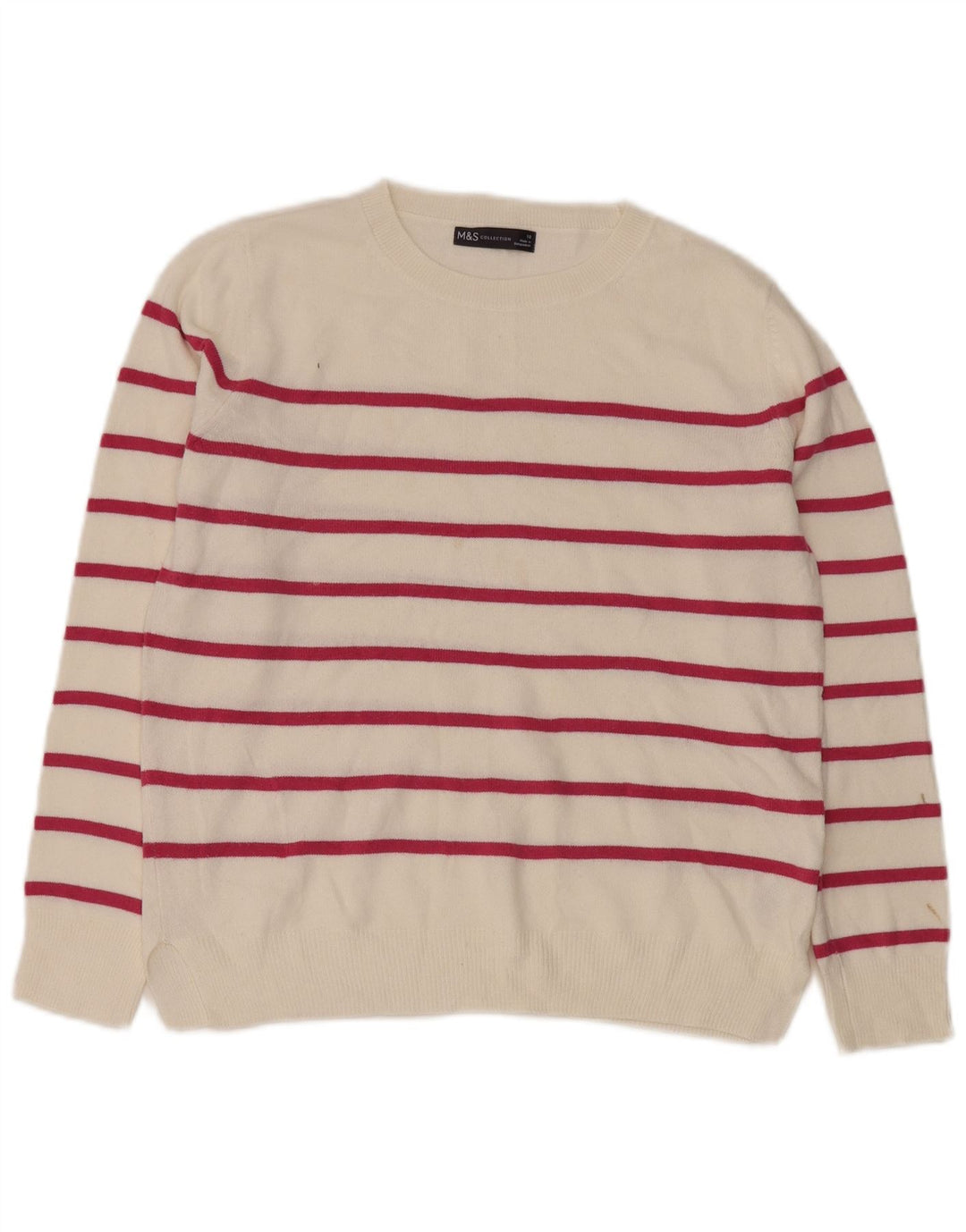Marks & Spencer Womens Crew Neck Jumper Sweater UK 10 Small White Striped