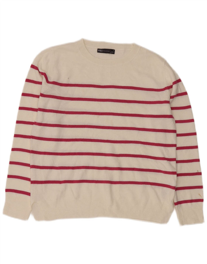 Marks & Spencer Womens Crew Neck Jumper Sweater UK 10 Small White Striped